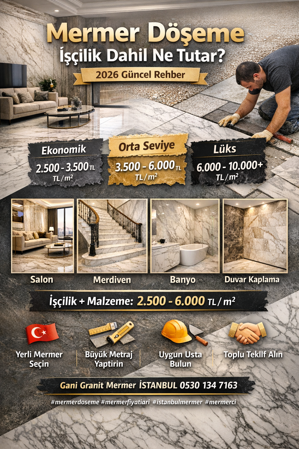 Mermer Döşeme İşçilik Dahil Ne Tutar? (2026 Güncel Rehber)